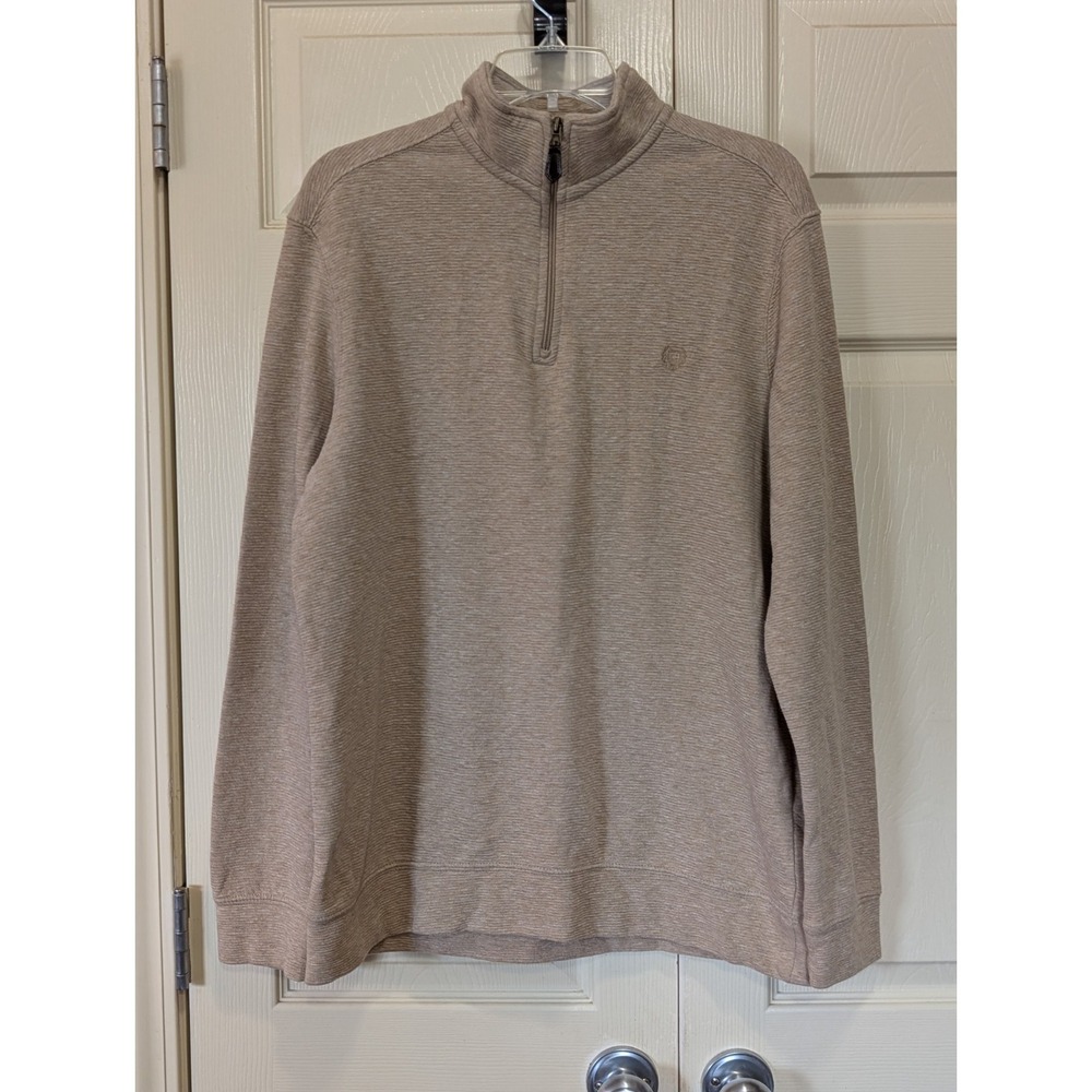 Chaps Men's L 1/4 Zip Pullover Sweater Heather Tan Beige Long Sleeve